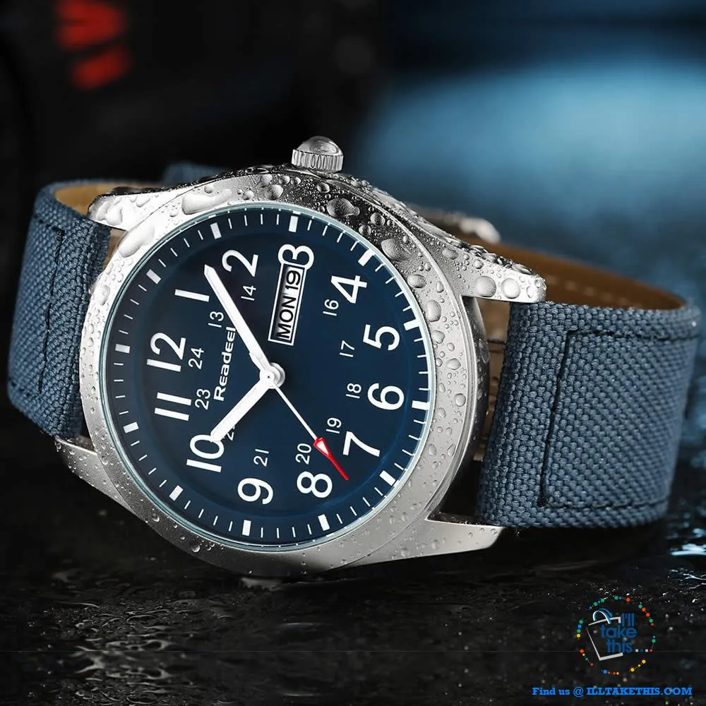 ⌚ Men Limited Edition Military Styled Watches with Canvas Wristband - 3 Color Face/Band Options