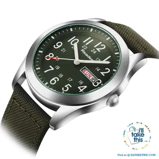 ⌚ Men Limited Edition Military Styled Watches with Canvas Wristband - 3 Color Face/Band Options