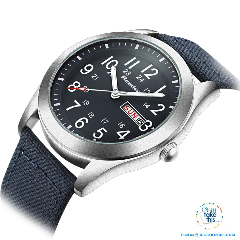 ⌚ Men Limited Edition Military Styled Watches with Canvas Wristband - 3 Color Face/Band Options