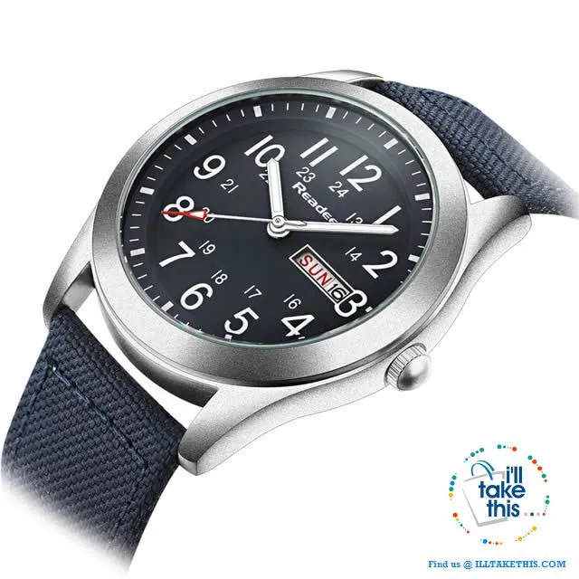 ⌚ Men Limited Edition Military Styled Watches with Canvas Wristband - 3 Color Face/Band Options