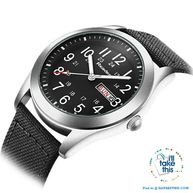 ⌚ Men Limited Edition Military Styled Watches with Canvas Wristband - 3 Color Face/Band Options