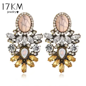 17KM Vintage Big Crystal Flower Drop Earring for Women 2017 New Fashion Rhinestones Earrings Best Friends Gift Statement Jewelry