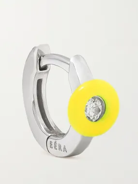 18-karat white gold, enamel and diamond single hoop earring
