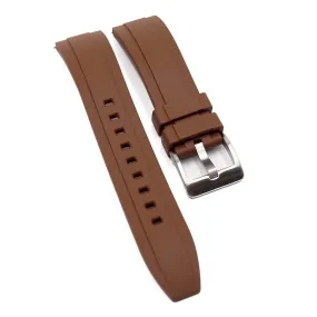 19mm, 20mm, 22mm, 24mm Ladder Step Pattern Brown FKM Rubber Watch Strap, Quick Release Spring Bars