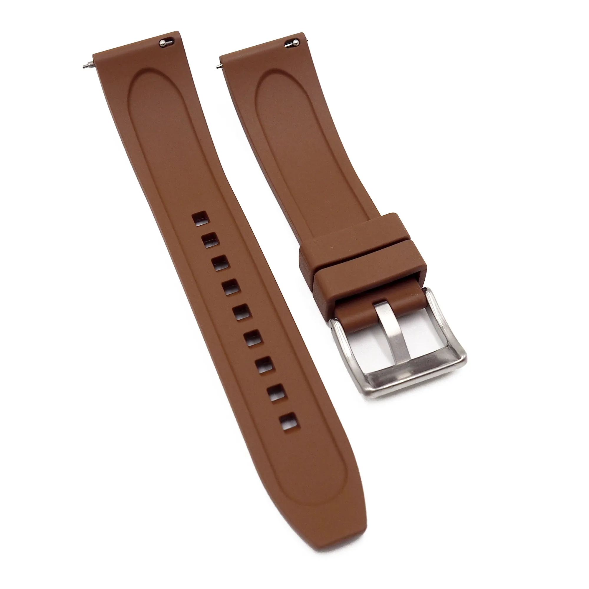 19mm, 20mm, 22mm, 24mm Ladder Step Pattern Brown FKM Rubber Watch Strap, Quick Release Spring Bars