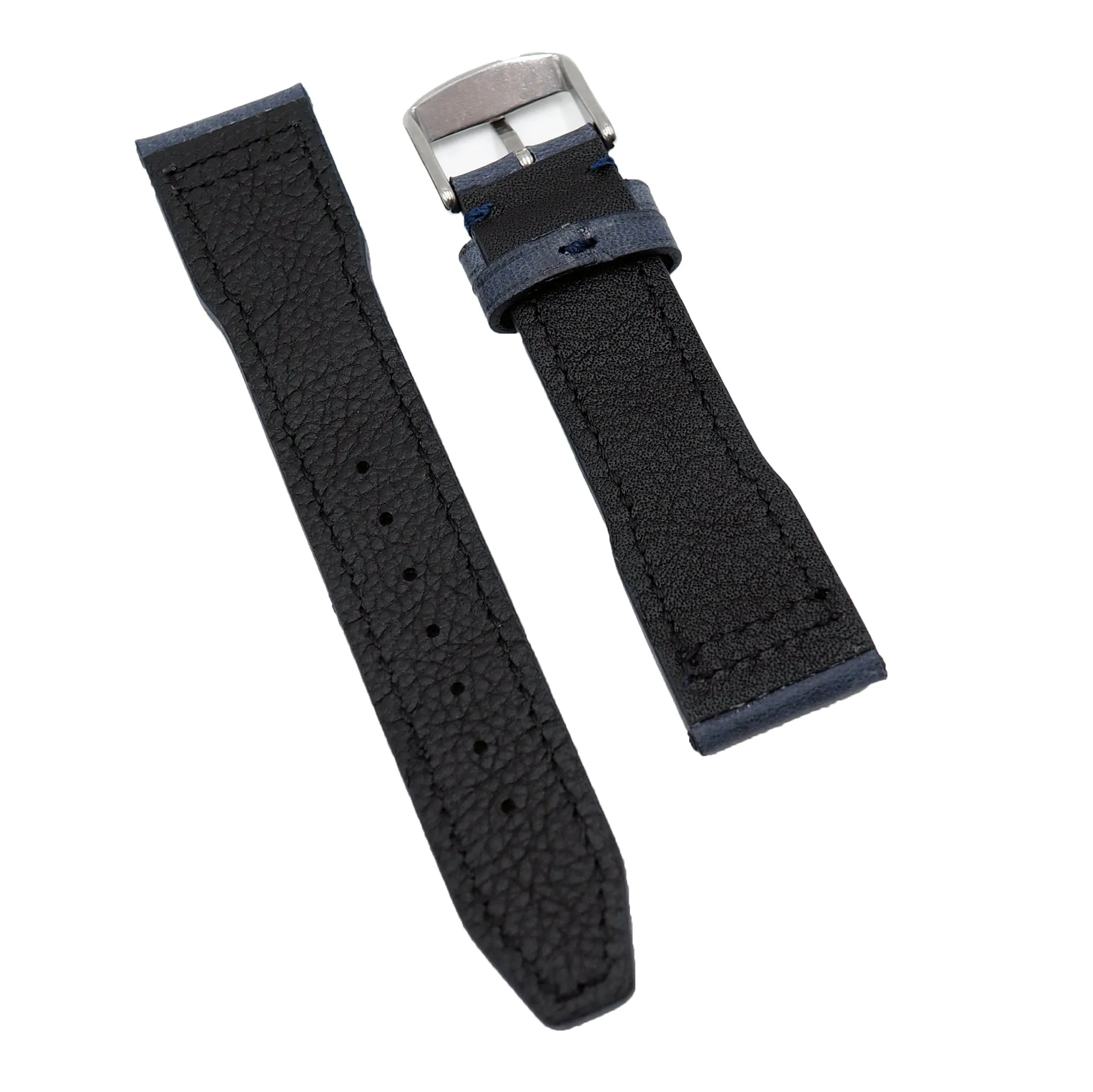 20mm, 21mm, 22mm Pilot Style Aegean Blue Calf Leather Watch Strap For IWC, Semi Square Tail