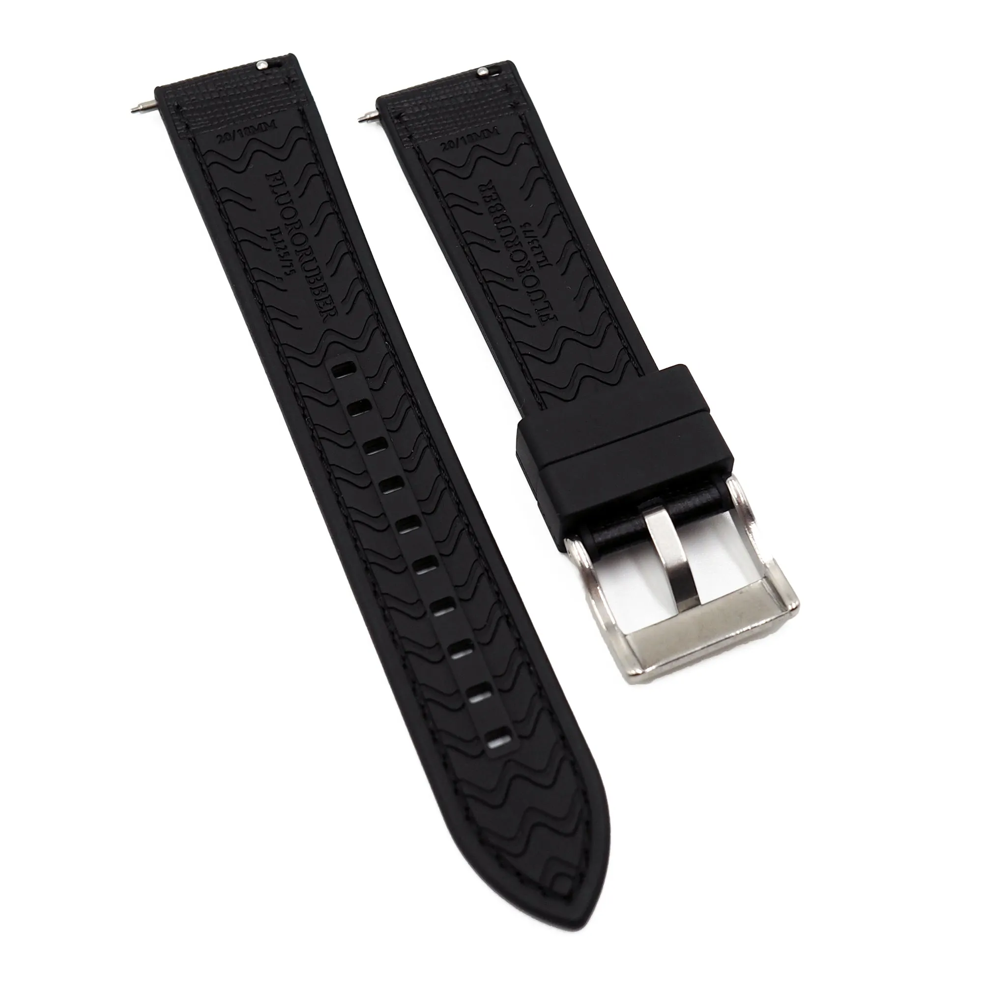 20mm, 22mm Hybrid Black Saffiano Leather FKM Rubber Watch Strap, Quick Release Spring Bars