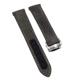21mm Curved End Deep Gray Calf Leather Watch Strap For Omega