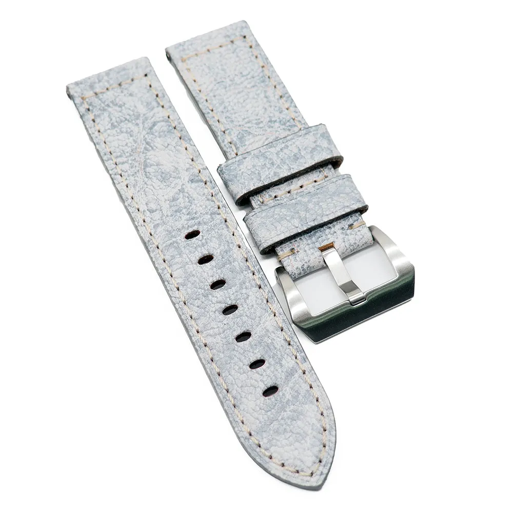24mm, 26mm Marble Pattern White Calf Leather Watch Strap