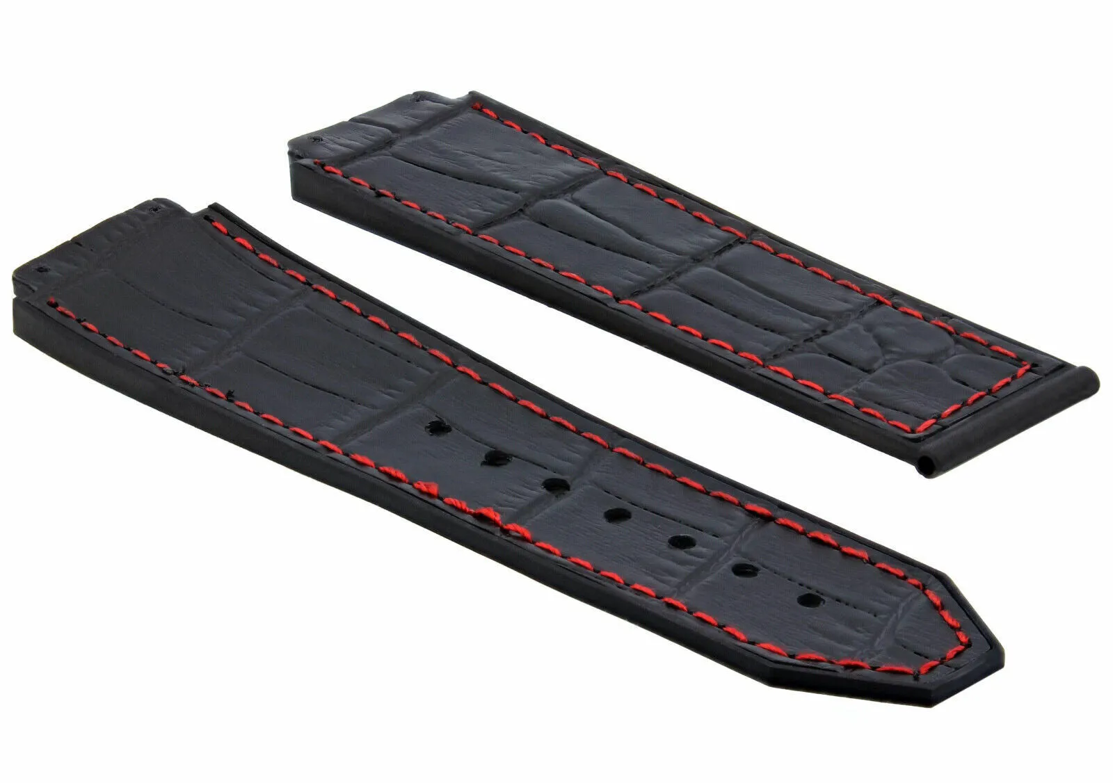 24MM ALLIGATOR LEATHER BAND STRAP FOR HUBLOT H BIG BANG BLACK RED ST   2SC   SD