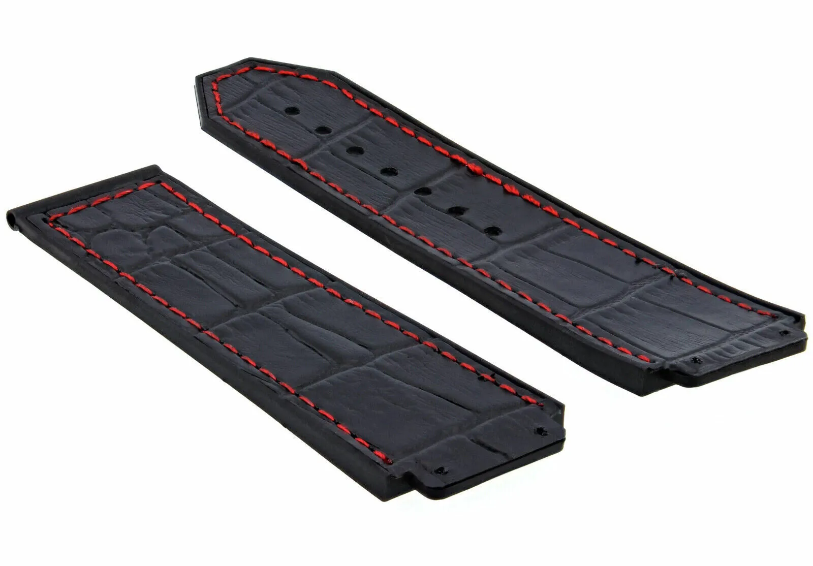 24MM ALLIGATOR LEATHER BAND STRAP FOR HUBLOT H BIG BANG BLACK RED ST   2SC   SD
