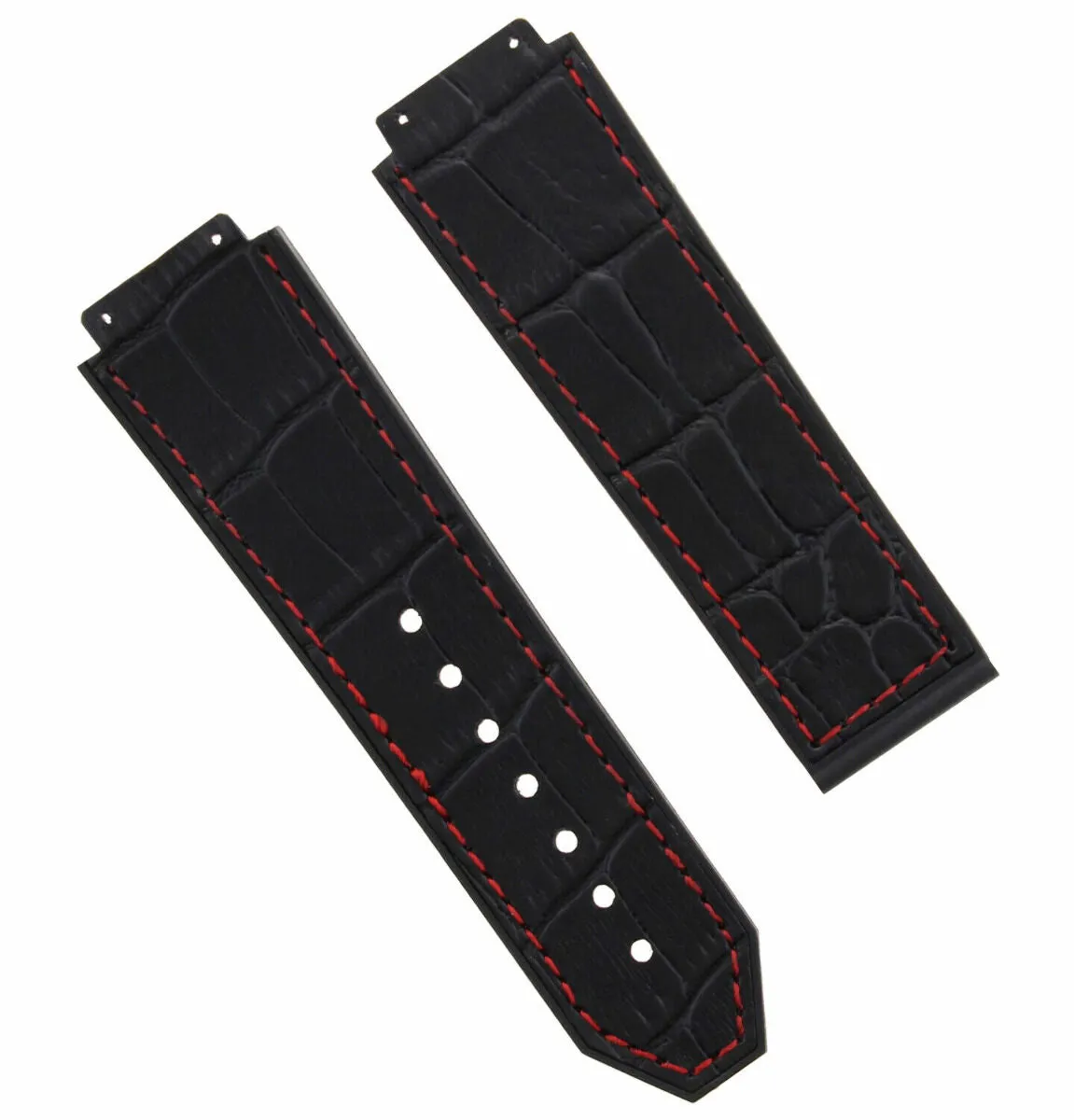 24MM ALLIGATOR LEATHER BAND STRAP FOR HUBLOT H BIG BANG BLACK RED ST   2SC   SD