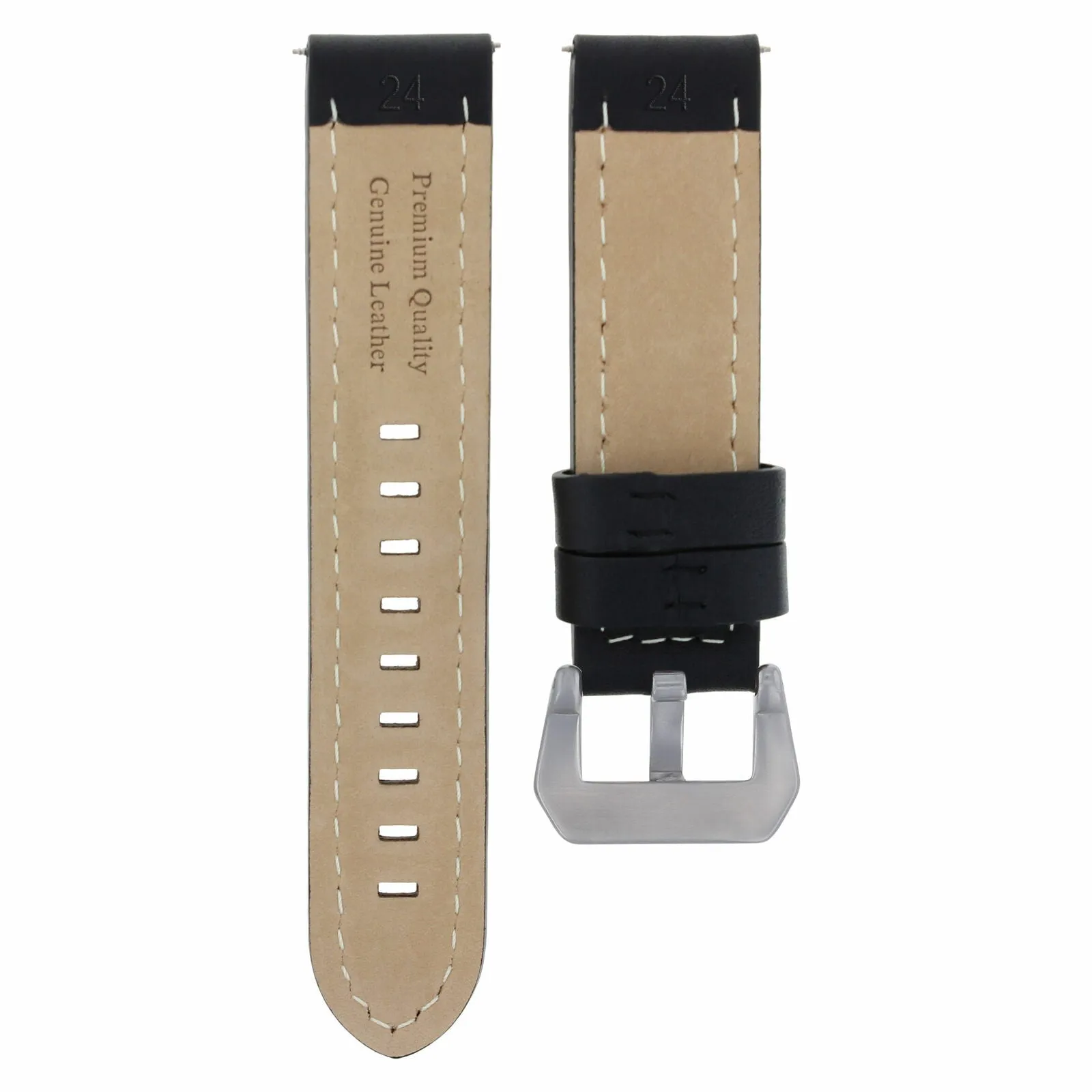 24MM COW LEATHER WATCH BAND STRAP FOR BREITLING NAVITIMER BENTLEY COLT BLACK