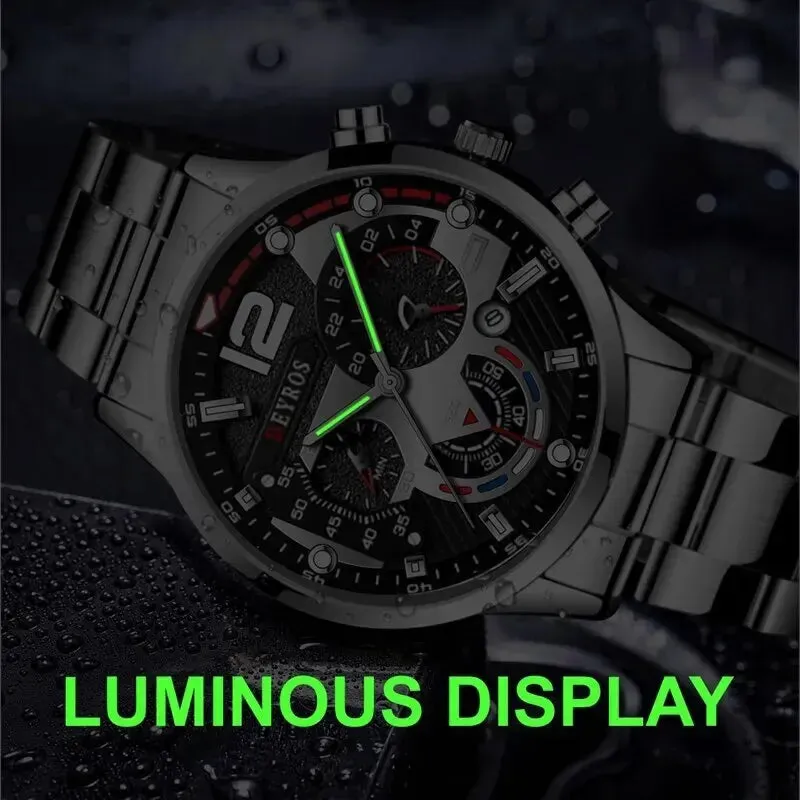 2pcs Luxury Men's Silver Quartz Watch with Stainless Steel Bracelet - Fashion Business Casual Luminous Watches