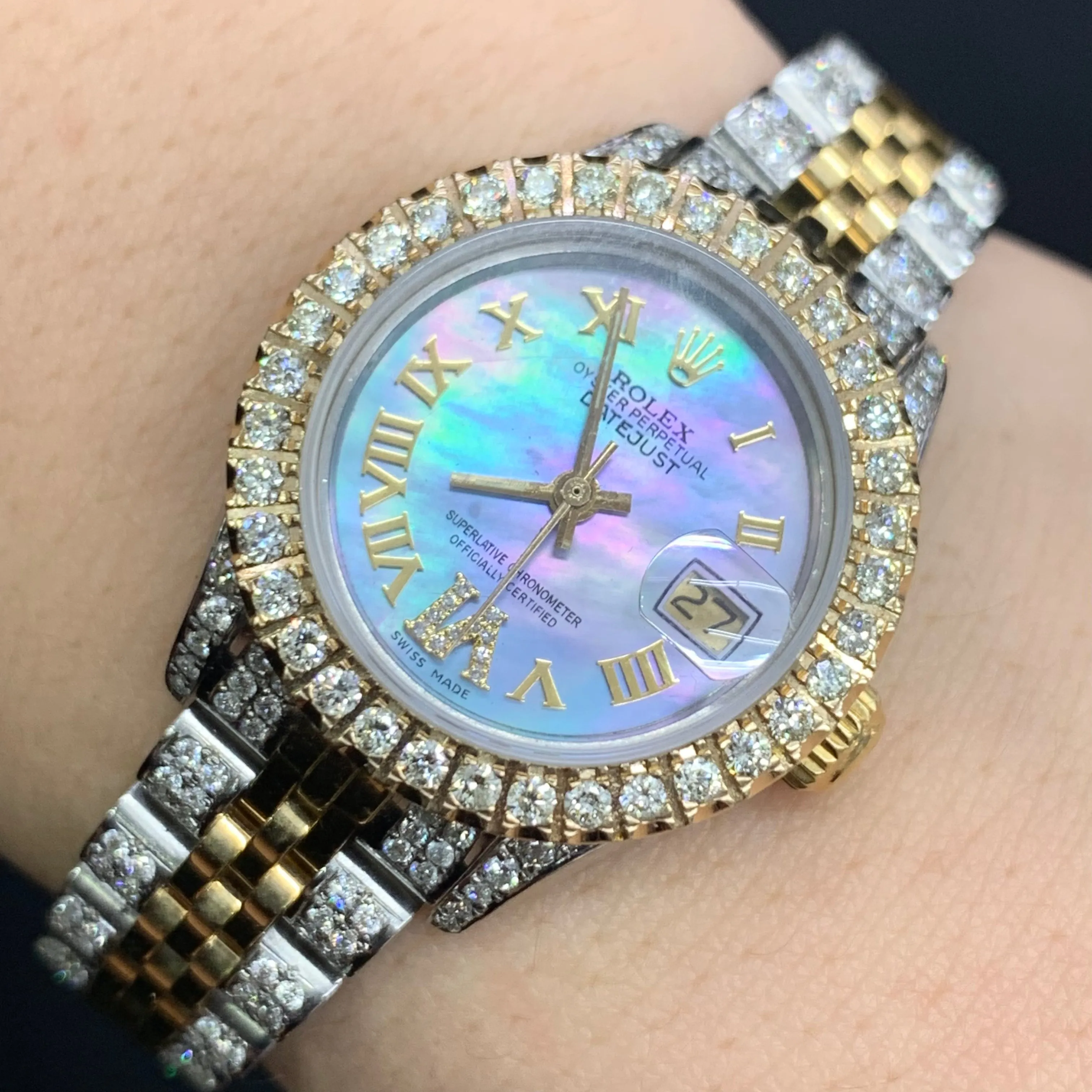 3ct diamonds Ladies` 26mm Rolex Diamond Watch with Two-Tone Jubilee Bracelet