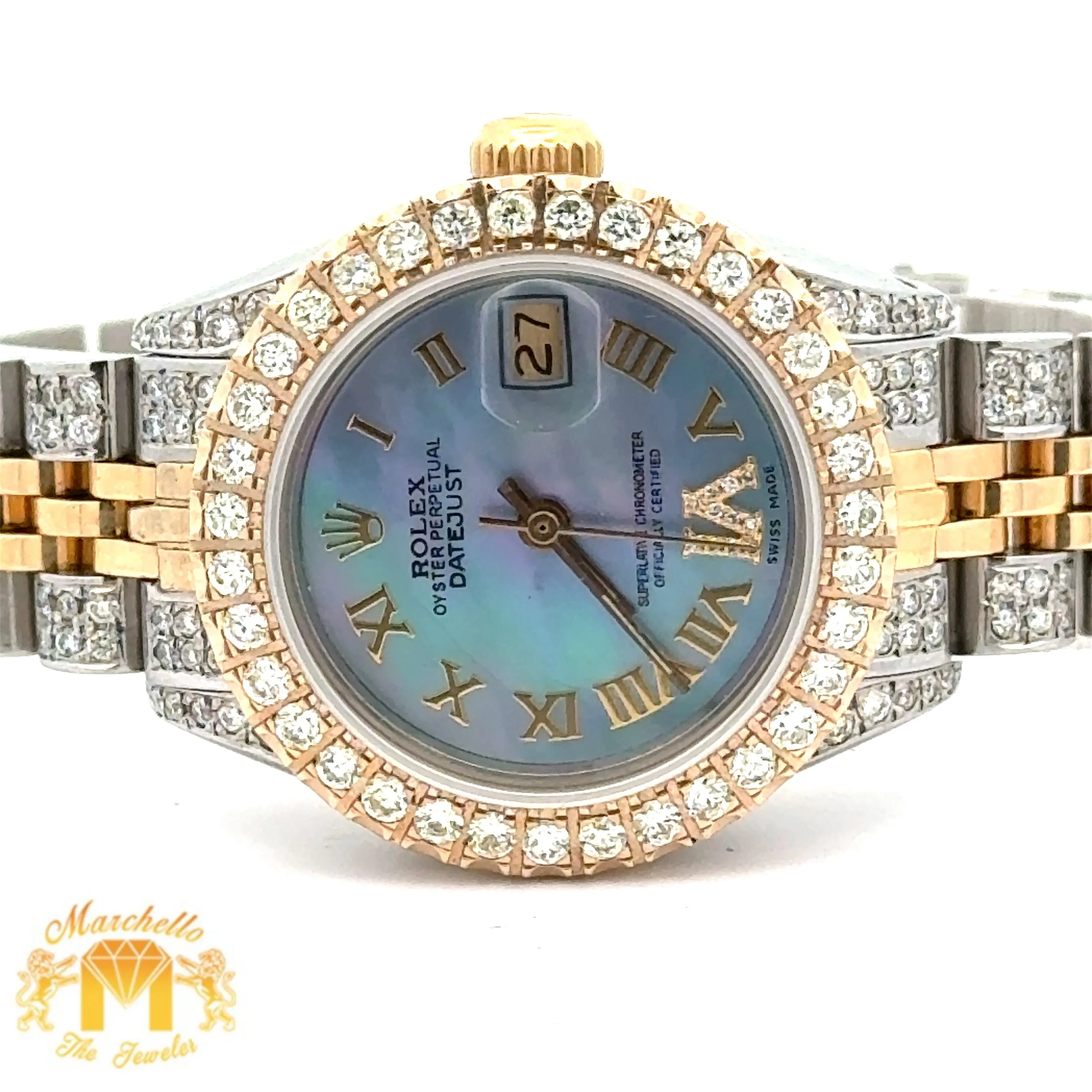 3ct diamonds Ladies` 26mm Rolex Diamond Watch with Two-Tone Jubilee Bracelet