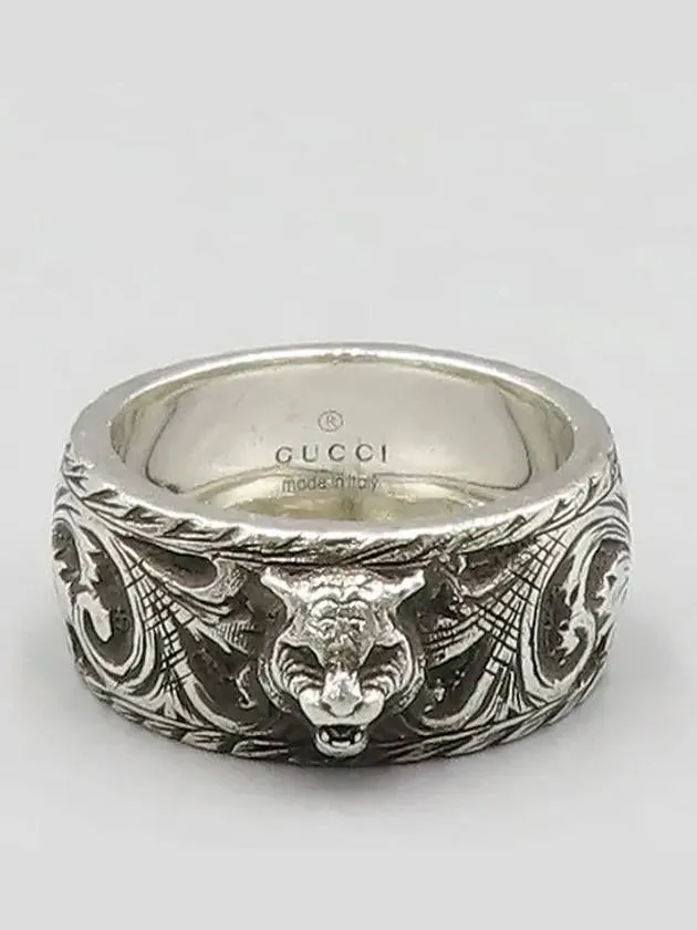 433571 Feline Head Slim Silver Ring No 18