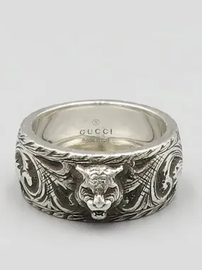 433571 Feline Head Slim Silver Ring No 18