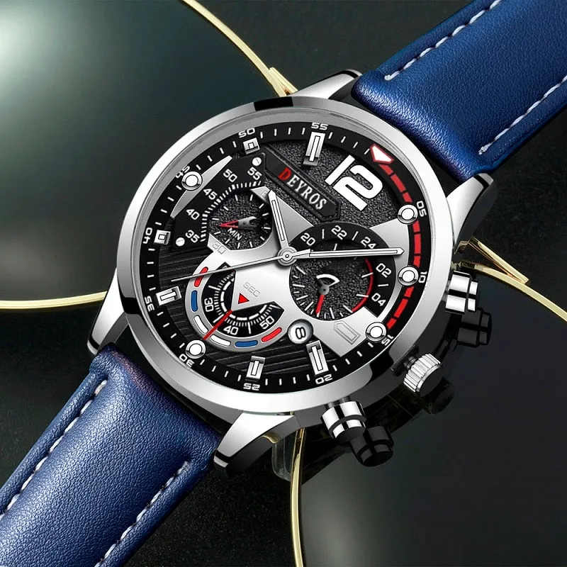 5pcs Set Necklace Bracelet Ring Mens Fashion Calendar Watches Men