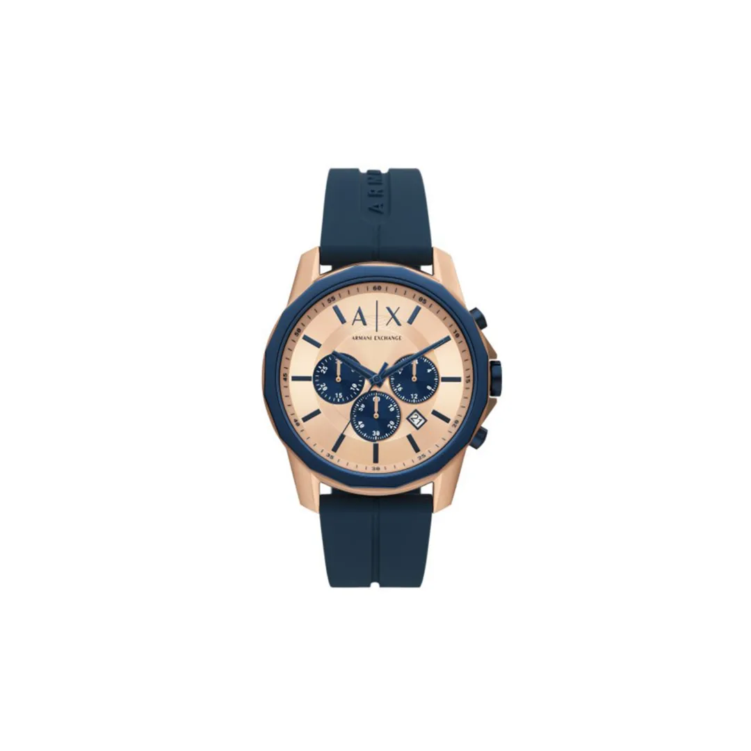 Armani Exchange Chronograph Rose Gold Blue Silicone Watch