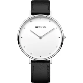 Bering Black Leather Strap Slim Watch
