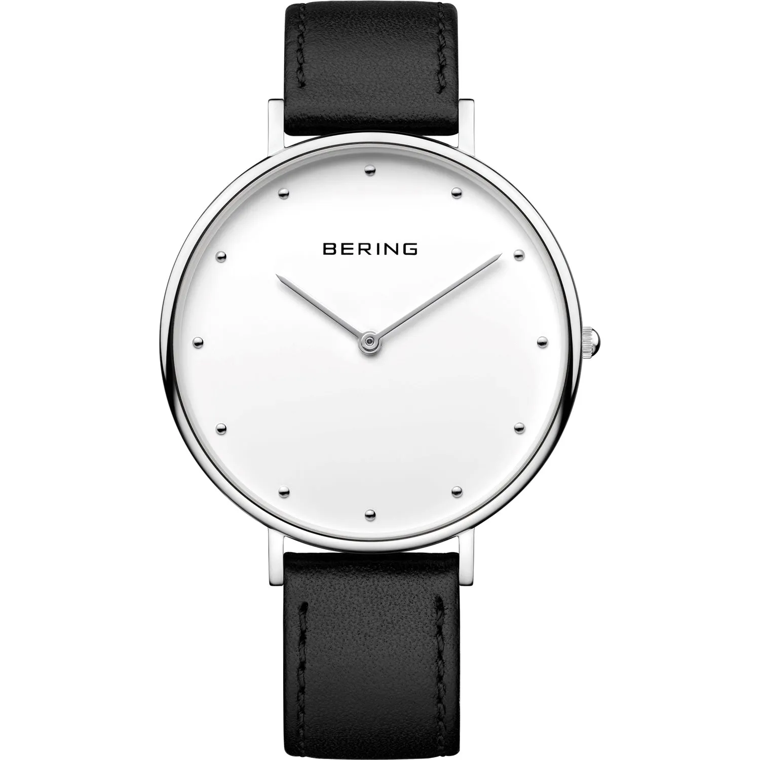 Bering Black Leather Strap Slim Watch