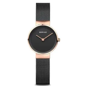 Bering Ladies Rose Gold Plated Black Mesh Watch