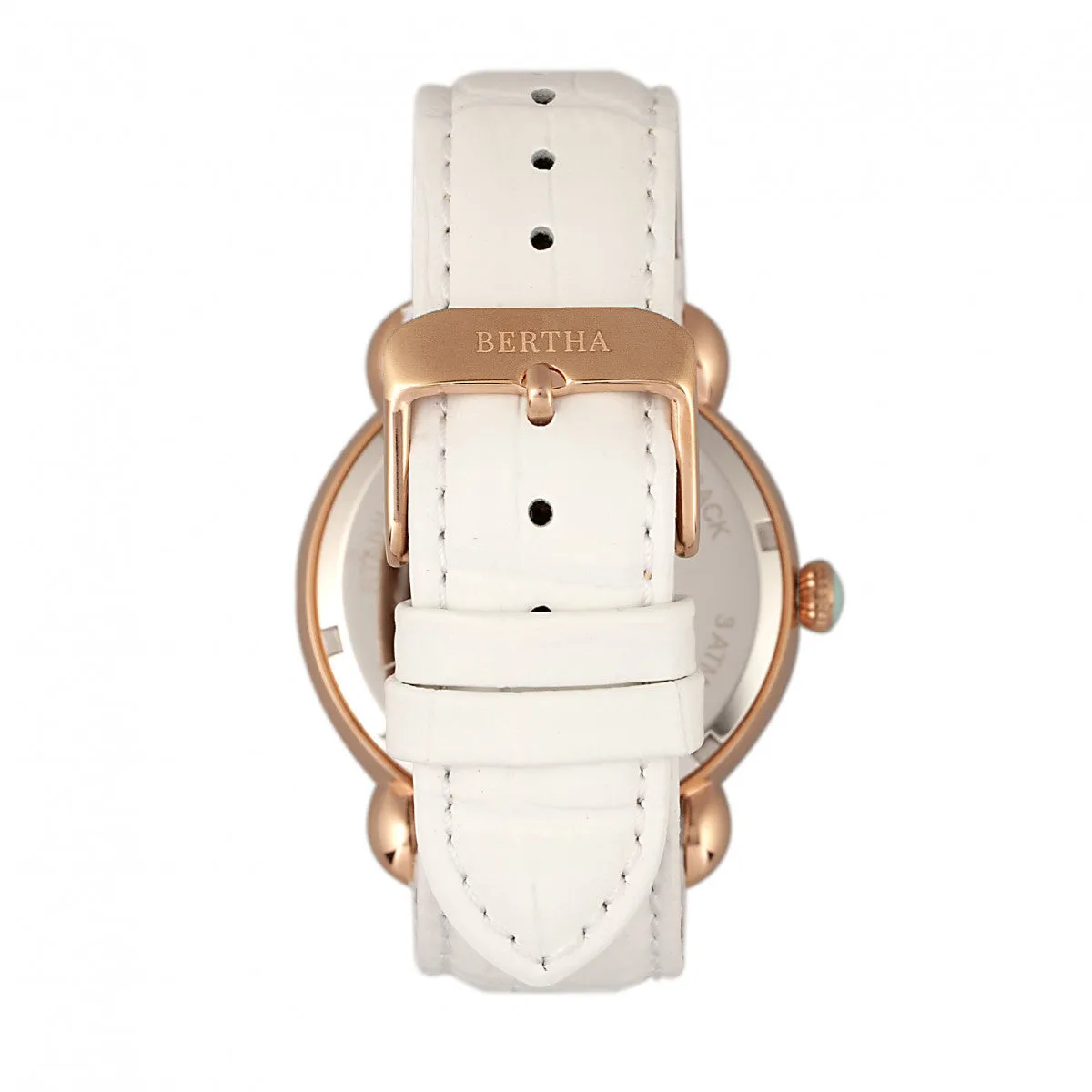 Bertha Ashley MOP Leather-Band Ladies Watch - Rose Gold/White