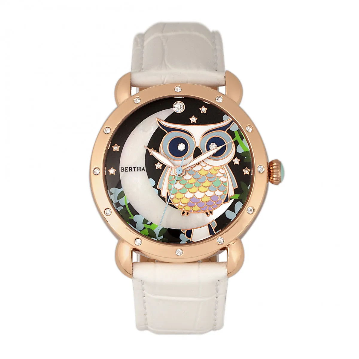 Bertha Ashley MOP Leather-Band Ladies Watch - Rose Gold/White