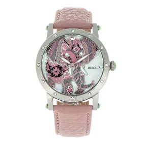 Bertha Betsy MOP Leather-Band Ladies Watch - Silver/Pink