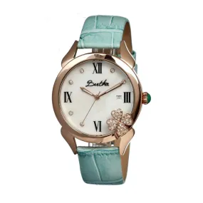 Bertha Clover MOP Leather-Band Ladies Watch