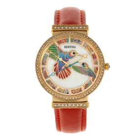 Bertha Emily Mother-Of-Pearl Leather-Band Watch - Gold/Orange