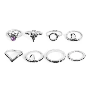 Bohemian 8pcs/Pck Retro Anti Silver Anti Gold Rings Lucky Stackable Midi Rings Set Rings for Women Party 2017 new