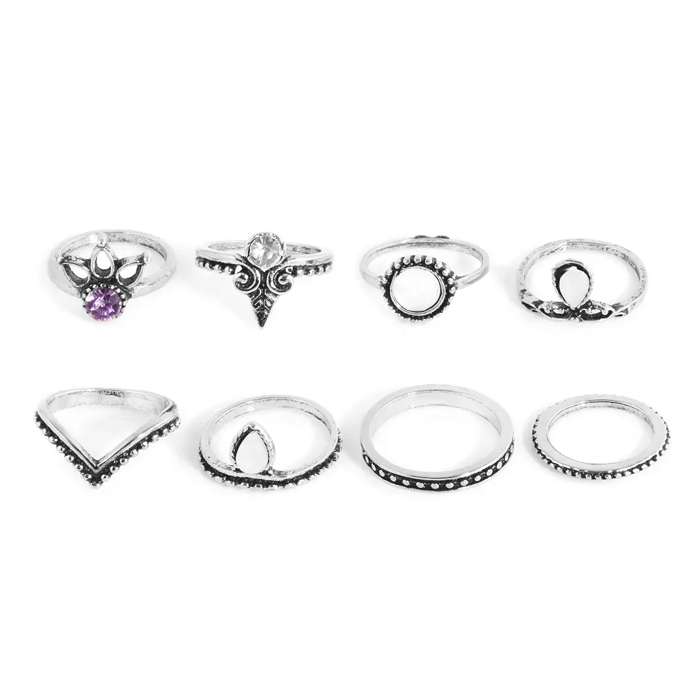 Bohemian 8pcs/Pck Retro Anti Silver Anti Gold Rings Lucky Stackable Midi Rings Set Rings for Women Party 2017 new