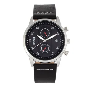 Breed Andreas Leather-Band Watch w/ Date - Silver/Black