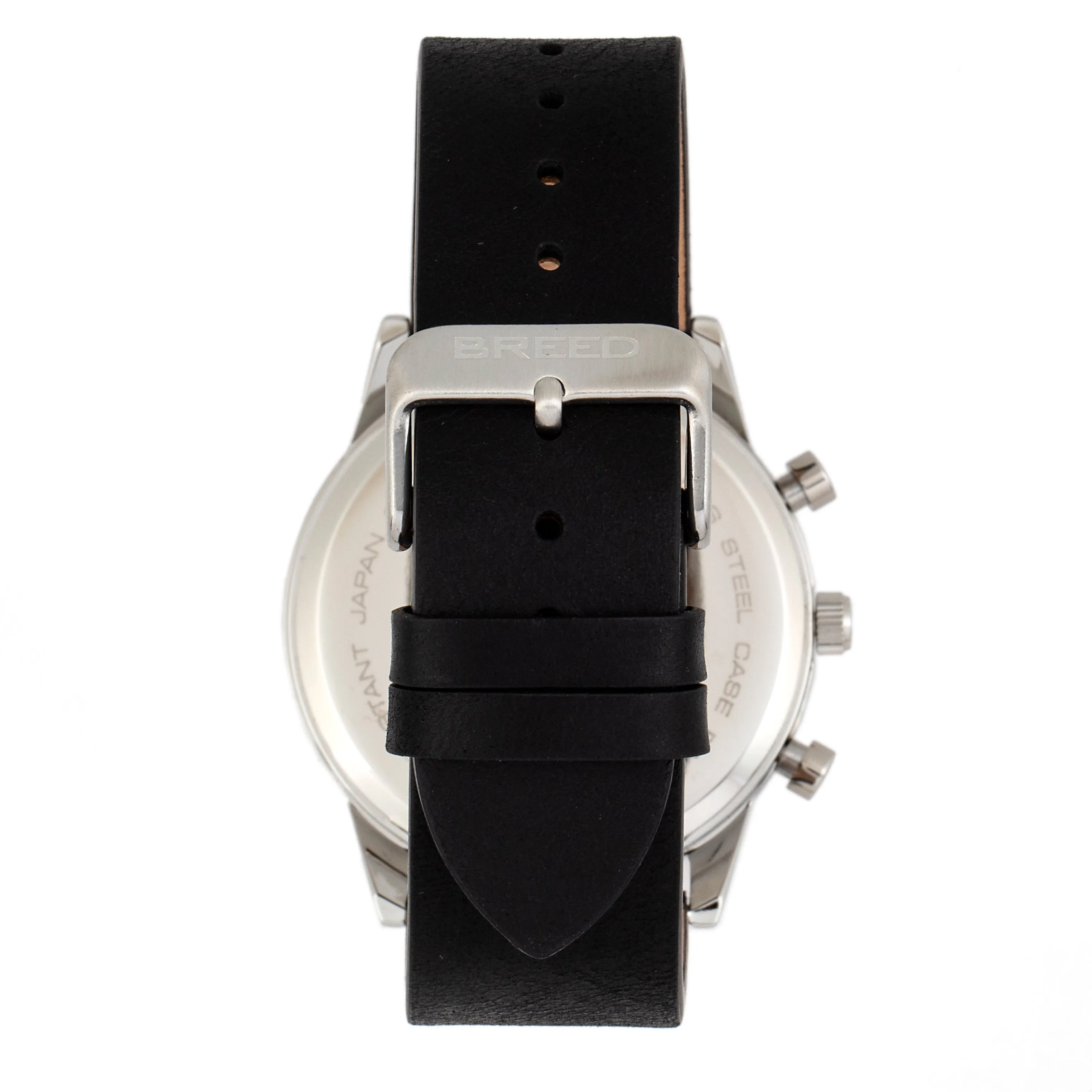 Breed Andreas Leather-Band Watch w/ Date - Silver/Black