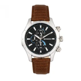 Breed Lacroix Chronograph Leather-Band Watch - Silver/Brown