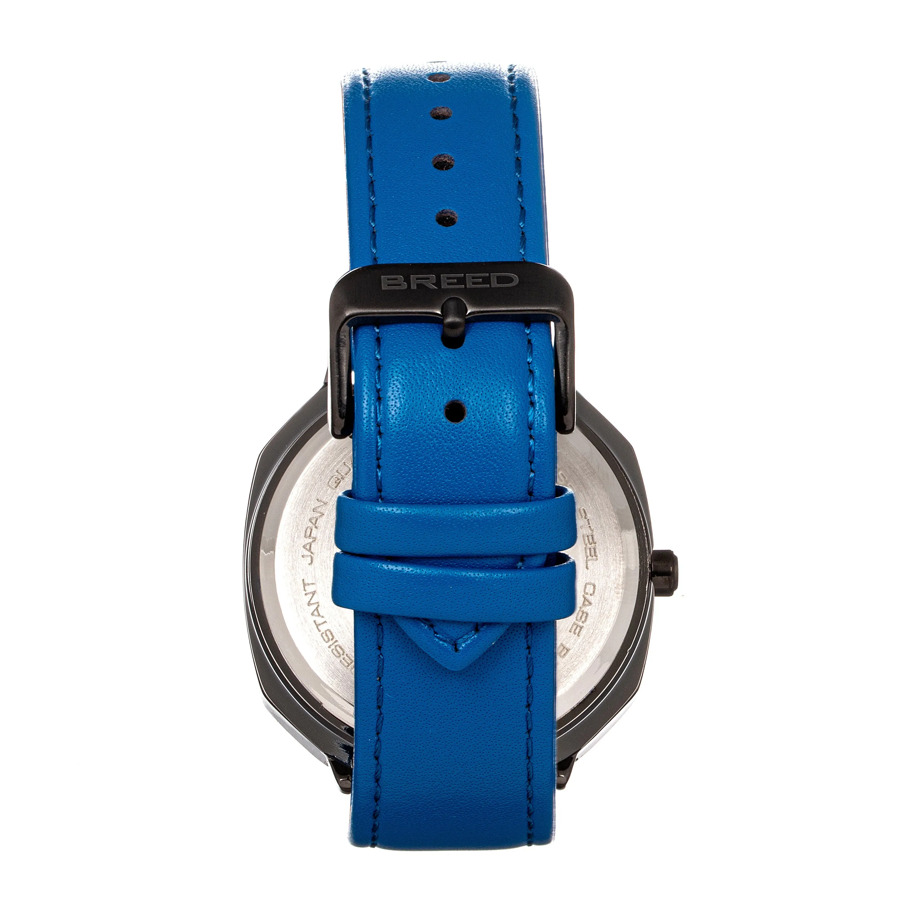 Breed Revolver Leather-Band Watch w/Day/Date - Blue/Black
