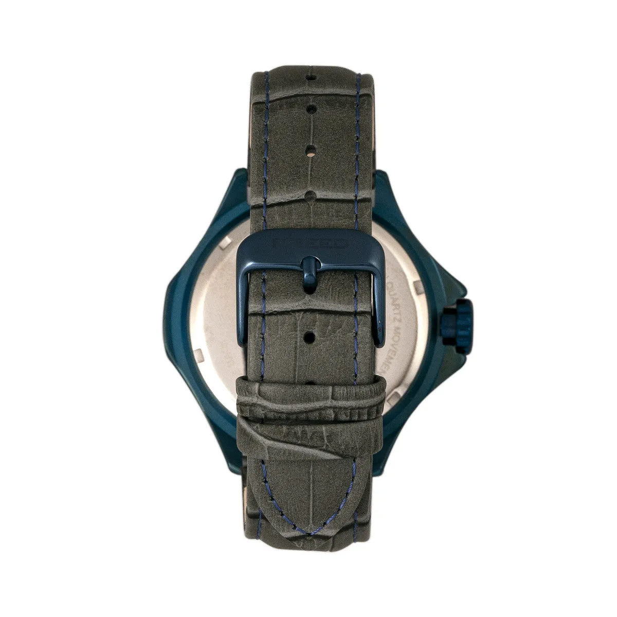Breed Tempe Leather-Band Watch w/Day/Date - Gray/Blue