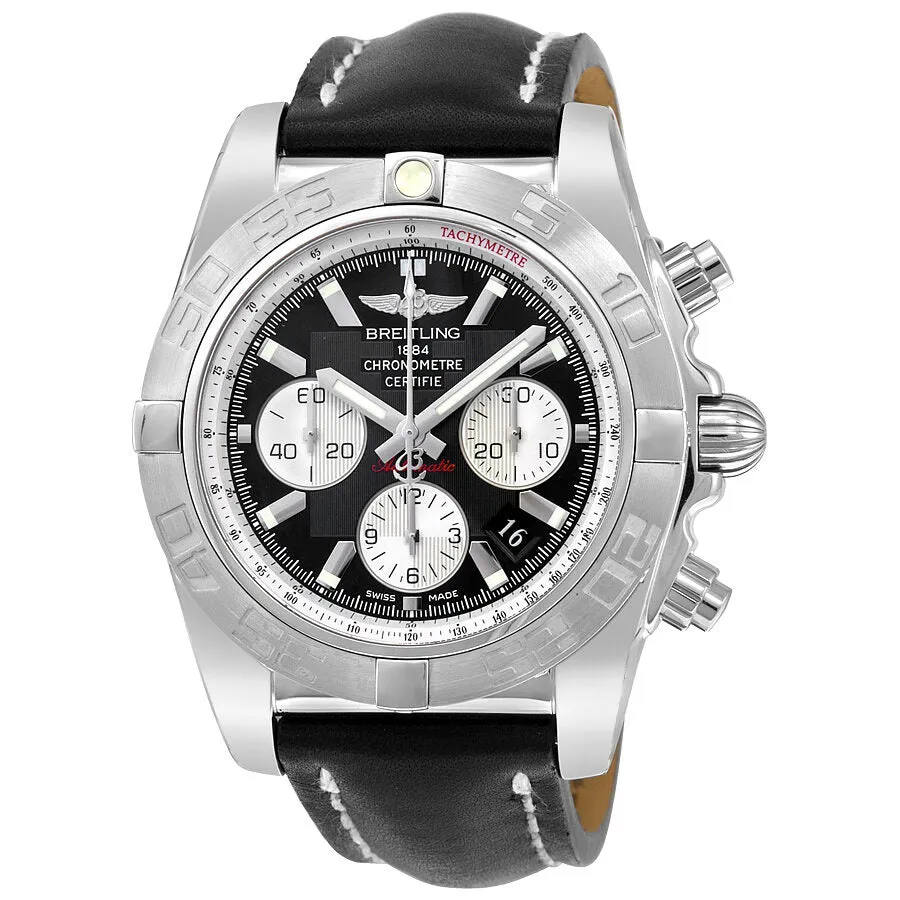 Breitling Chronomat 44 Black Dial Black Leather Men's Watch AB011011-B967BKLT AB011012-B967-435X-A20BA.1