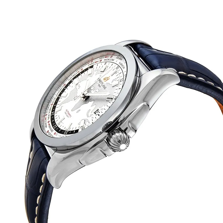 Breitling Galactic Unitime Antarctica White Dial Blue leather Men's Watch WB3510U0-A777BLCT WB3510U0/A777BLCT