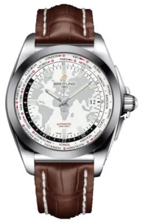 Breitling Galactic Unitime White Dial Dark Brown Leather Men's Watch WB3510U0-A777DBRCD WB3510U0/A777DBRCD