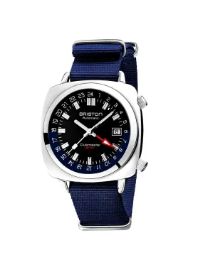 Briston Clubmaster GMT Traveler HMS Automatic Steel Black Dial Navy Blue Nato Strap 42mm