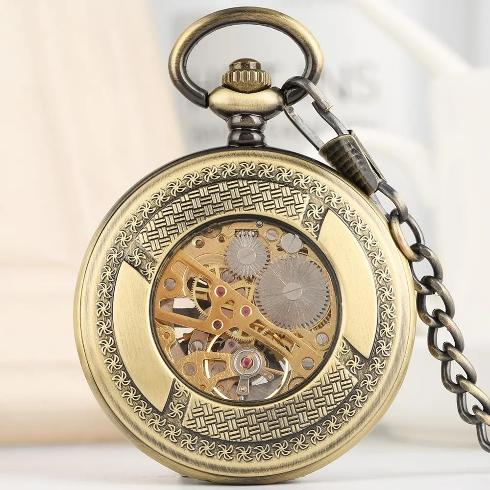 Bronze Hollow Wheel Hand-Winding Steampunk Pocket  Watch
