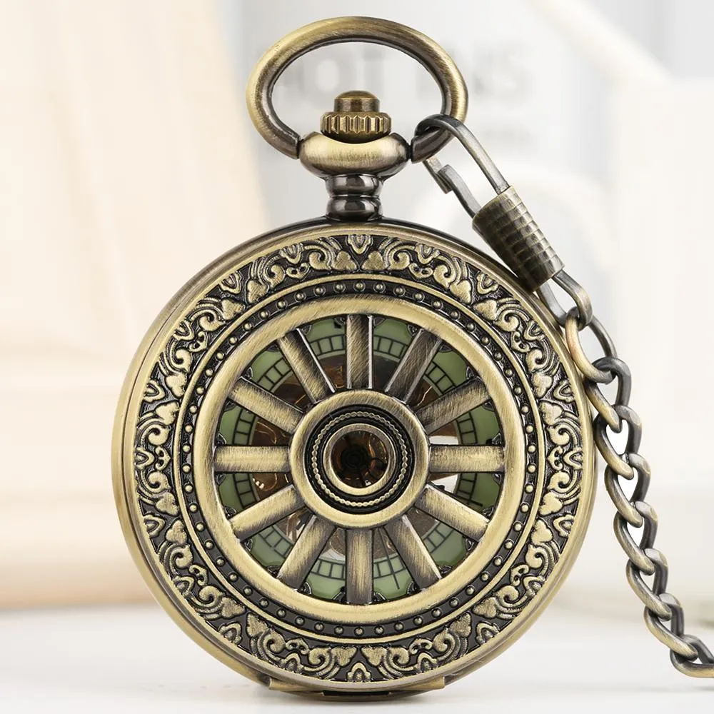Bronze Hollow Wheel Hand-Winding Steampunk Pocket  Watch