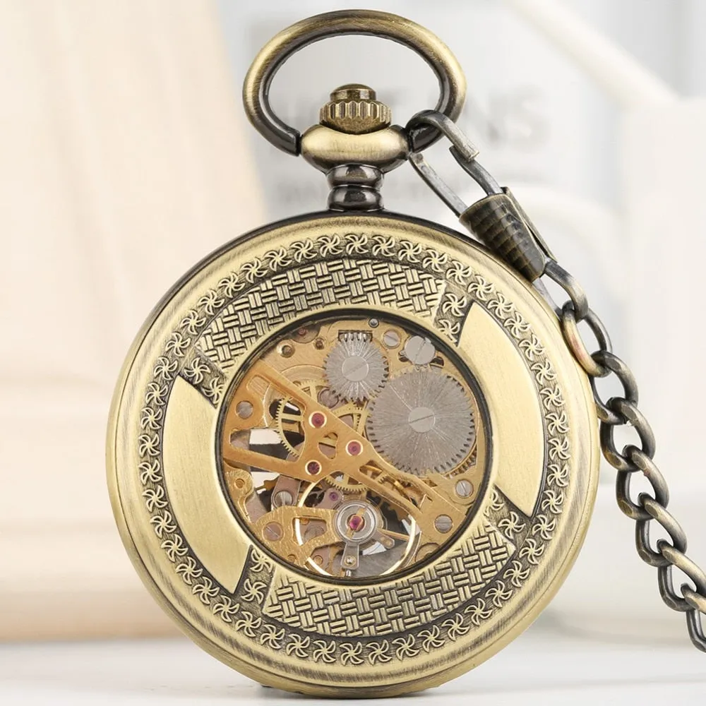 Bronze Hollow Wheel Hand-Winding Steampunk Pocket  Watch