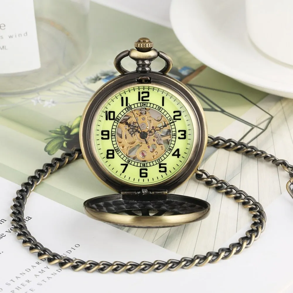 Bronze Hollow Wheel Hand-Winding Steampunk Pocket  Watch