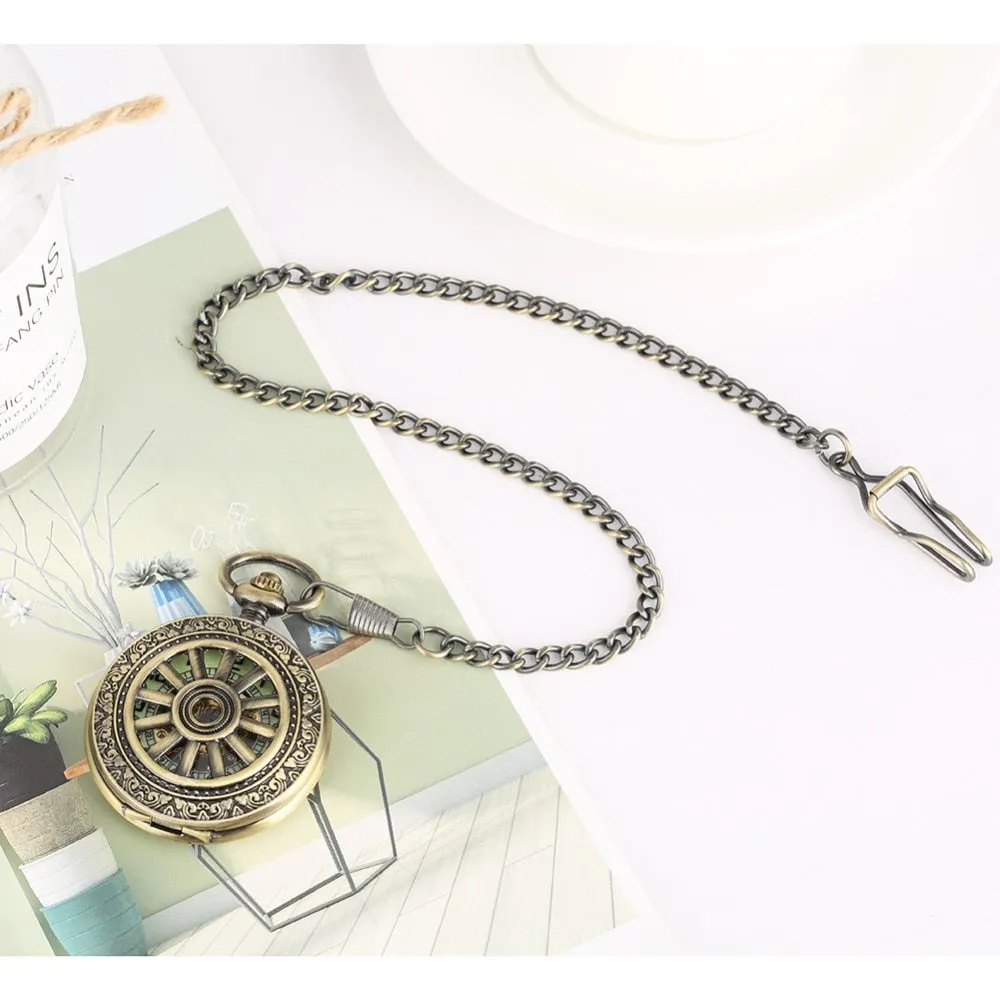 Bronze Hollow Wheel Hand-Winding Steampunk Pocket  Watch