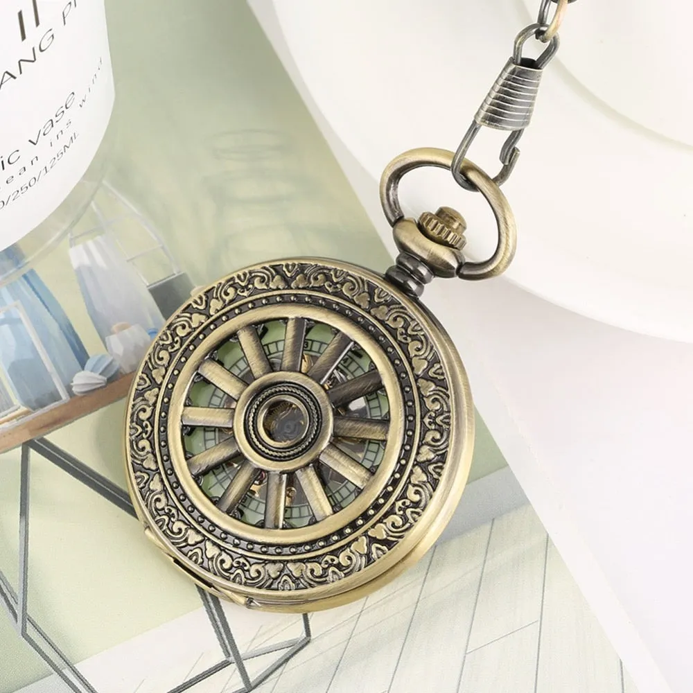 Bronze Hollow Wheel Hand-Winding Steampunk Pocket  Watch