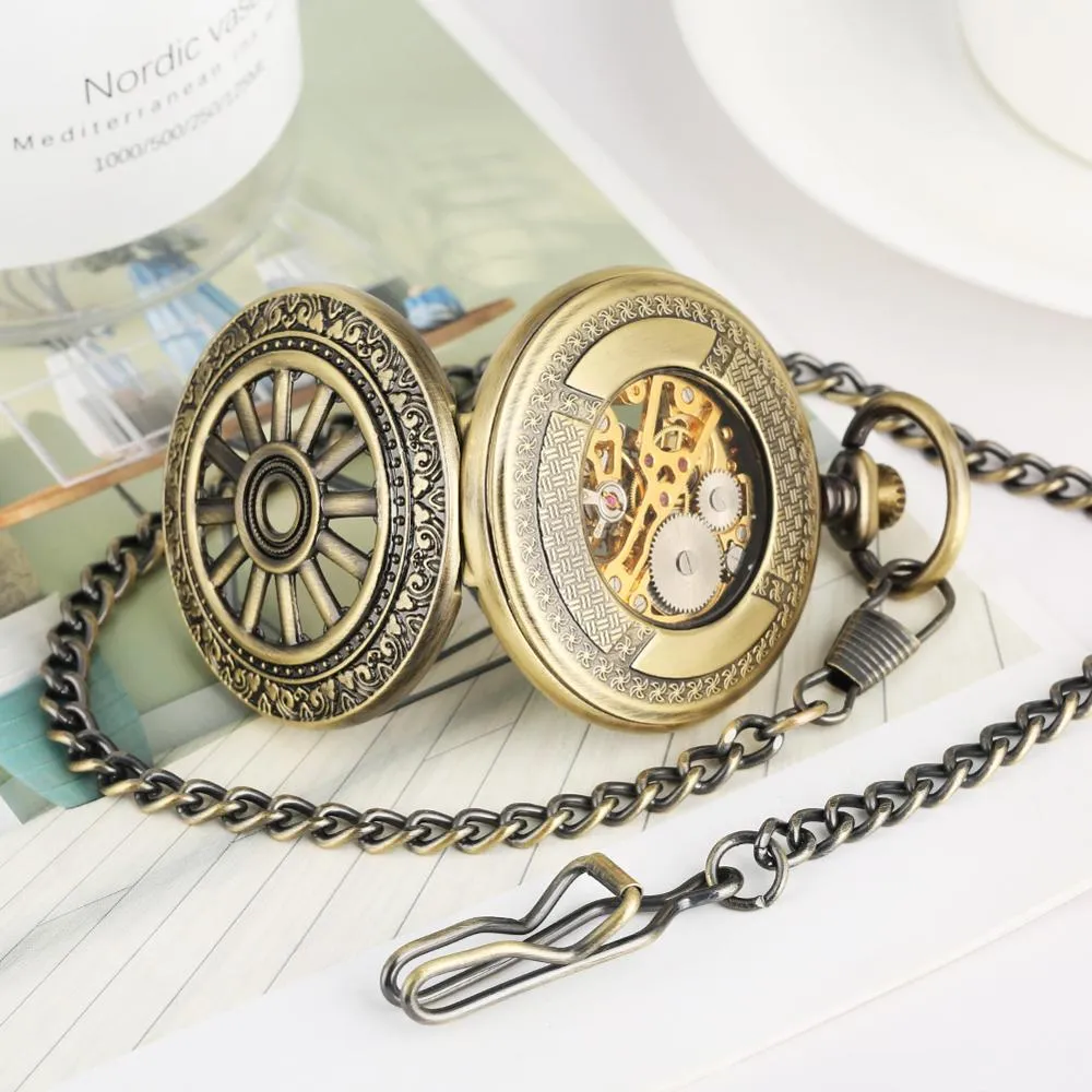 Bronze Hollow Wheel Hand-Winding Steampunk Pocket  Watch